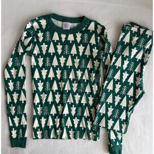 NWOT Hanna Andersson Organic Cotton Christmas Tree Green Pajamas 14 2 Piece Set
